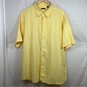 Structure‎ 100% Linen Textured Woven Yellow Casual Button Down Shirt Size XL